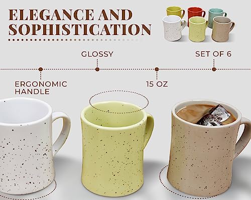 Classic Old Fashioned Style Mugs - Set Of 6 - Ceramic, Multicolor Mugs For Coffee, Tea And More - 15Oz - Chip-Free Ceramic - Country/Farmhouse Décor #TOP4
