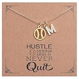Drogomen Initial Softball Necklace for Women Sports Charm Necklace with Letter M Softball Stuff Accessories Jewelry Christmas Valentines Day Birthday Gifts for Baseball Mom (M)