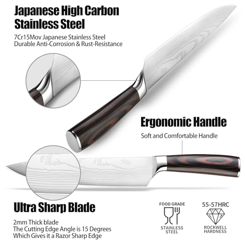 Image of 8 inch Chef Knife Japanese 5CR13 Steel - Ergonomic Redwood Handle Ultra Sharp Kitchen Knives for Professional Cooks, Perfect Birthday /Mothers Day Gifts with Luxury Gift Box