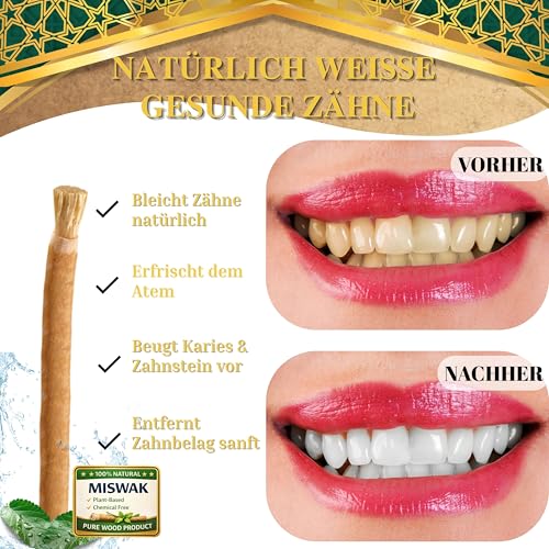 100% Miswak Zahnbürste (5er Pack) – Natürliche Miswaks Zahnbürste ohne Fluorid – miswak-stiel swak natürliche zahnbürste bamboo holzzahnbürste für weiße Zähne & Mundpflege inkl. Beutel