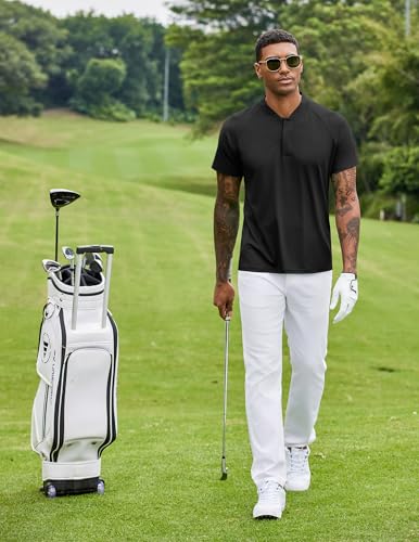 COOFANDY Men's Quick Dry Golf Polo Shirts Short Sleeve Henley Shirt Active Athletic Collarless Sports T Shirts3