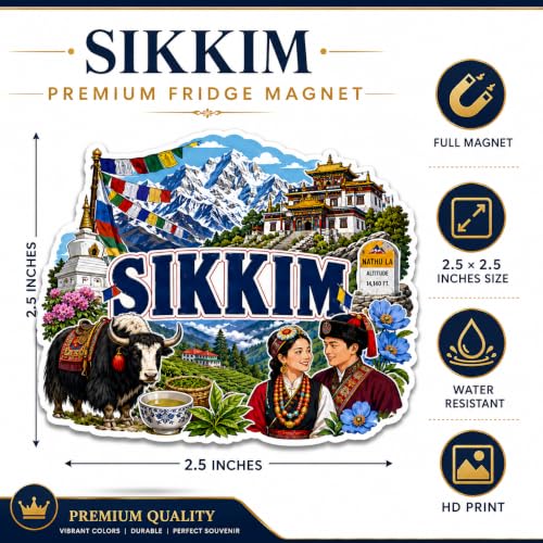 Image of Zesta Wooden Fridge Magnets Set | Refrigerator Decor Magnets for Kitchen | India Souvenir Fridge Magnet Collection | Wooden Magnet for Fridge Door Decoration (Sikkim)