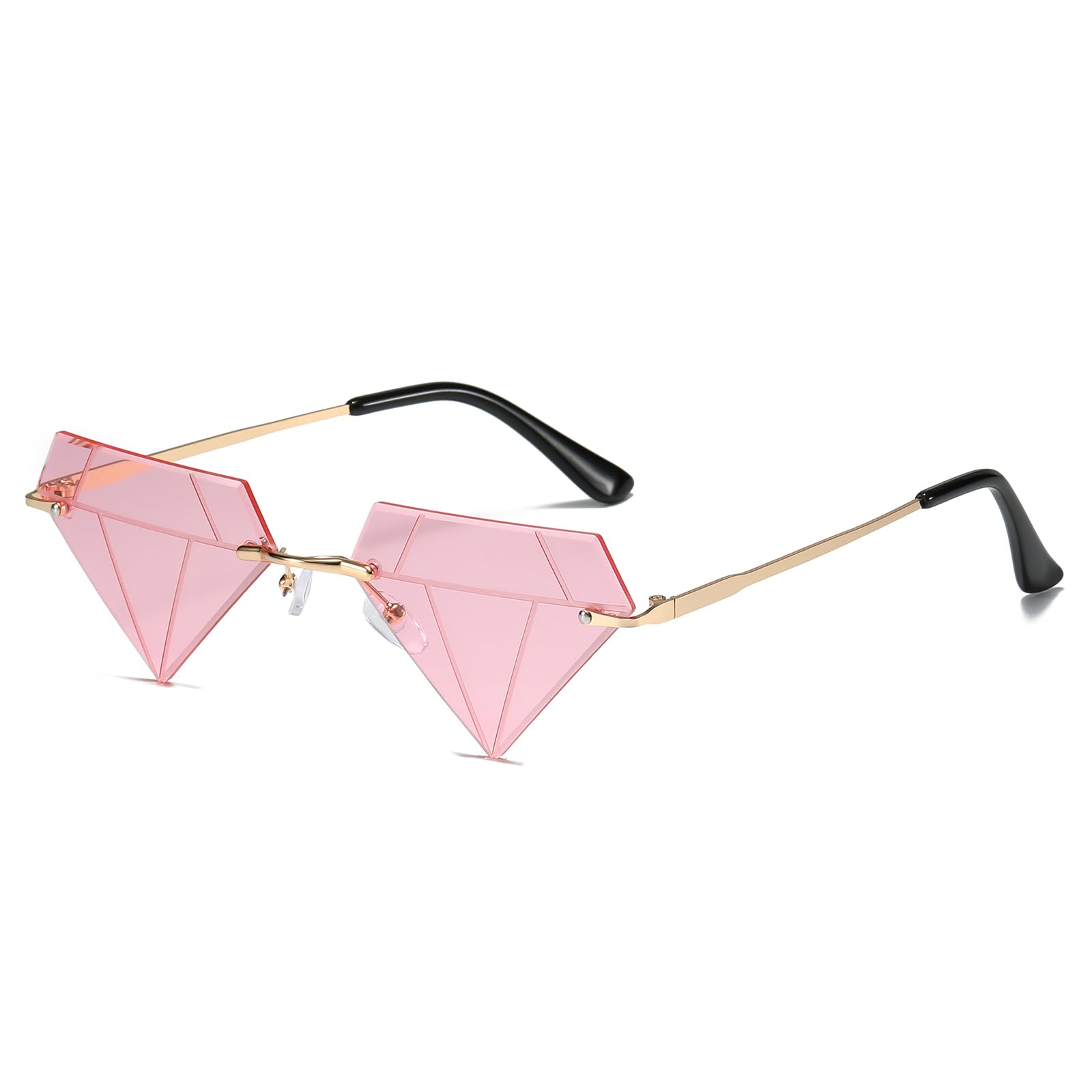 ailov Unique Diamond Rimless Trendy Sunglasses for Men Women UV400 Funky Harry Fashion Glasses