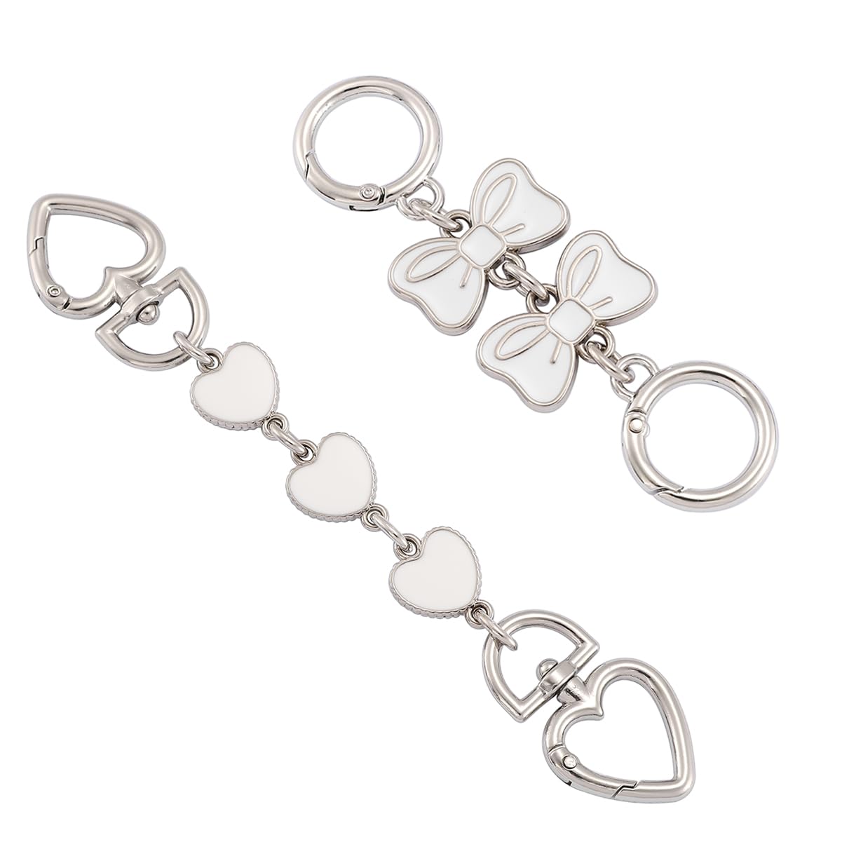 Anbys Silver Bag Extender Chain Purse Extender Chain Purse Strap Extender Bag Chain Charms(White Heart/Bow)