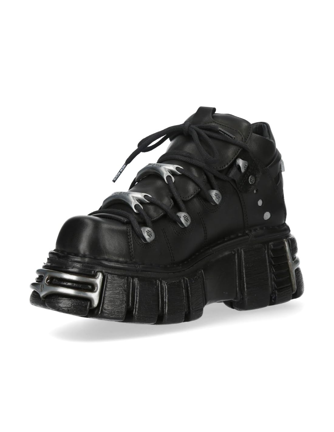 New Rock Botín Piel Negro Mujer Zapato Plataforma ICONIC 106 Black Woman Ankle Leather Shoes Boots M.106N-S16
