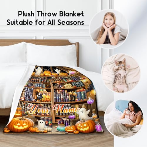 Halloween Blankets and Throws, Custom Book Blanket for Book Lovers, Personalized Gifts for Kids, Soft Fleece Throw for Girls Women (4 Sizes Choose)