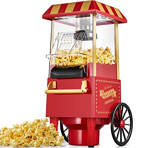 Palomitero, Aire Caliente Sin Grasa Aceita, Vintage Máquina de Palomitas con Gran Capacidad, Libre de BPA, Rojo [Clase de eficiencia energética A+++]