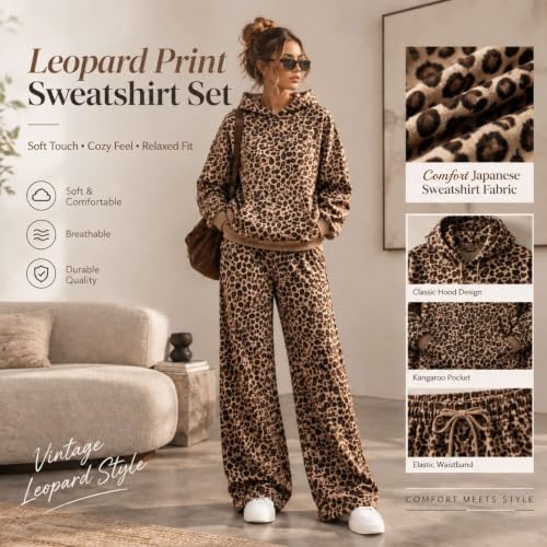 Sweatsuits Women 2 Piece Outfit Leopard Print Hoodie Sweatpants Travel Sets - image 4