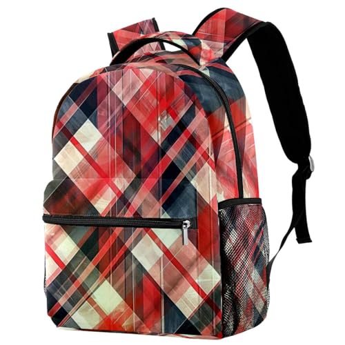 Sac à dos de voyage enfant anti-gouttes avec porte-gourde écossais rouge