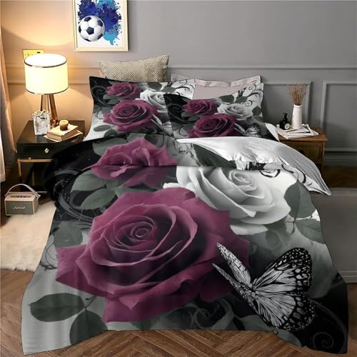 Roses violettes parure de lit résistante et infroissable avec fermeture éclair - 6