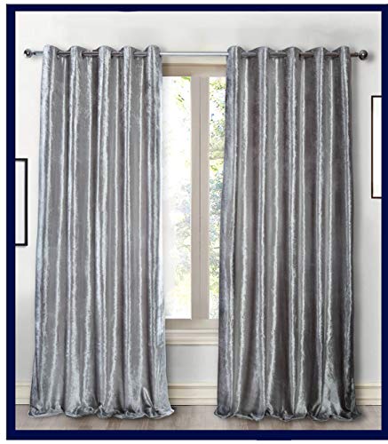 TSARLTD Crushed Velvet Eyelet Ring Top Pair(2 Panels) 46x54 Solid soft Fully Lined Curtains Thermal Insulated Room Darkening Curtains (Light Grey, W46 x L54(W117X137CM))