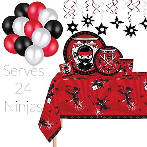 Serve 24 Ninja Theme Party Supplies Includes Plates,Napkins,Table Cover, Happy Birthday Banner, Ideal For Ninja Birthday Theme Party Decor #TOP4
