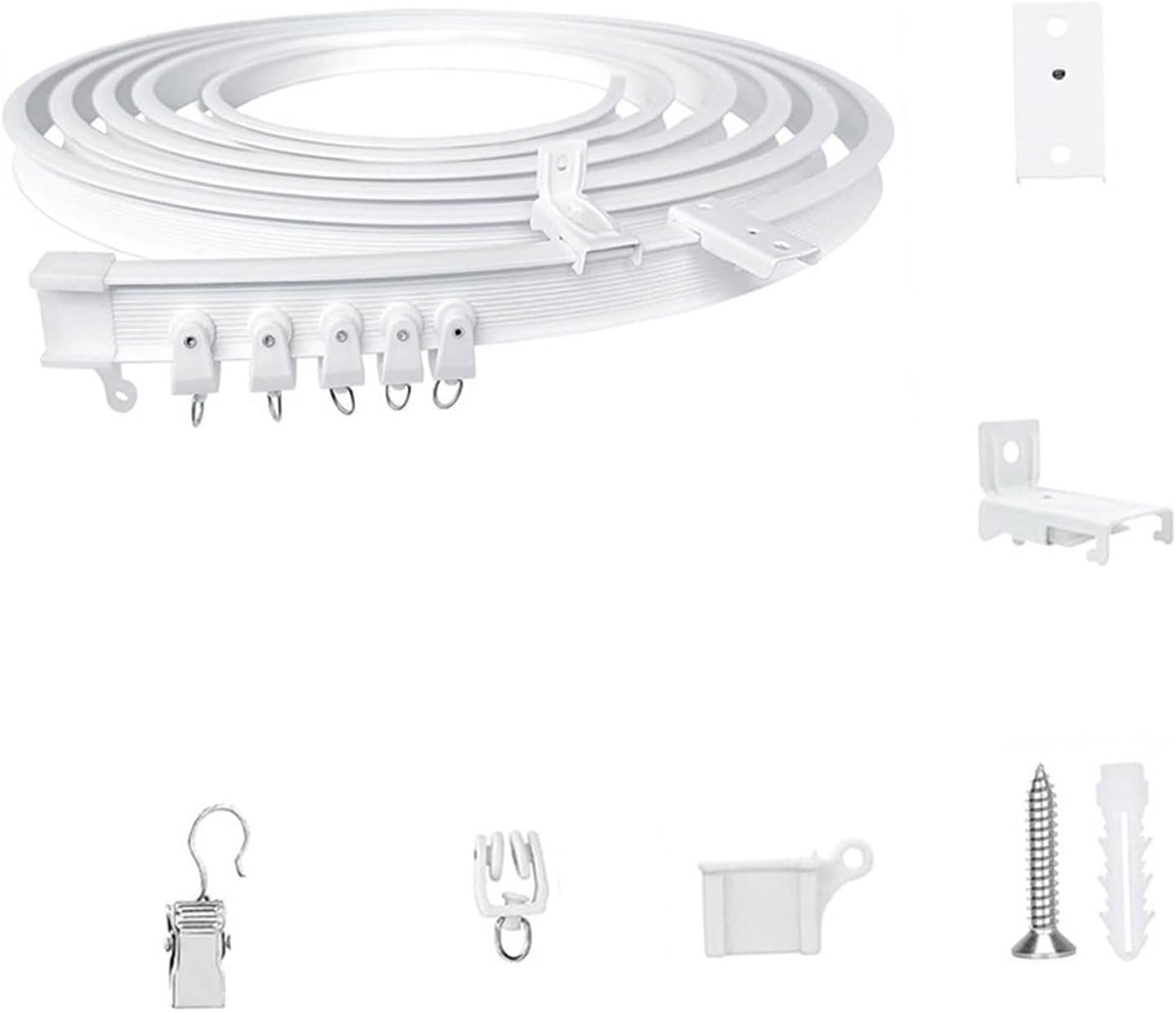 Multipurpose 5 Meter Flexible Curtain Track Rails with Rollers and Metal Clip Set for Unique Layouts Noiseless Operate