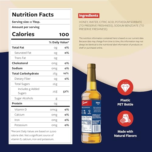 Image of Torani Honey Sweetener, Flavoring for Drinks and Desserts, Pump Included, 25.4 Fl Oz