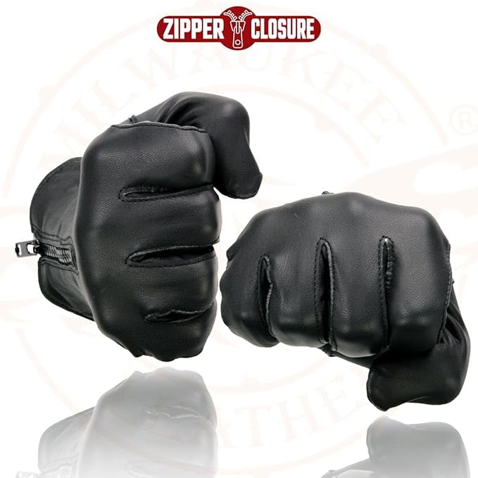 Image of Milwaukee Leather SH226D Men's Black Unlined Leather Gloves, Cowhide Leather Lightweight Unlined Zippered Wrist Closure (3X-Large)