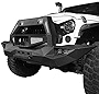 Hooke Road Solid Steel Full Width Front Bumper Gladiator Bull Bar w/Winch Plate for 2007-2018 Jeep Wrangler JK & Unlimited 2/4 Doors