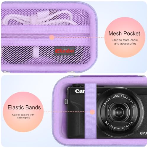Image of Case for Canon PowerShot G7 X Mark III / G7 X Mark II / SX740 Digital Camera | Canon PowerShot G7 X Mark III / G7 X Mark II /G7 X / SX740 HS Camera Carrying Case, Mesh Pocket fits Camera Accessories, Purple