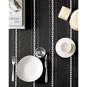 ZeeMart Hemstitched Embroidery Striped Boho Tablecloth 60x84 Inch Black, Heavy Weight Farmhouse Burlap Linen Black Tablecloth, Wrinkle Resistant Washable Table Cloth for Rectangle Table ZeeMart Hemstitched Embroidery Striped Boho Tablecloth 60×84 Inch Black Heavy Weight Farmhouse Burlap Linen Black Tablecloth Wrinkle Resistant Washable Table Cloth for Rectangle Table