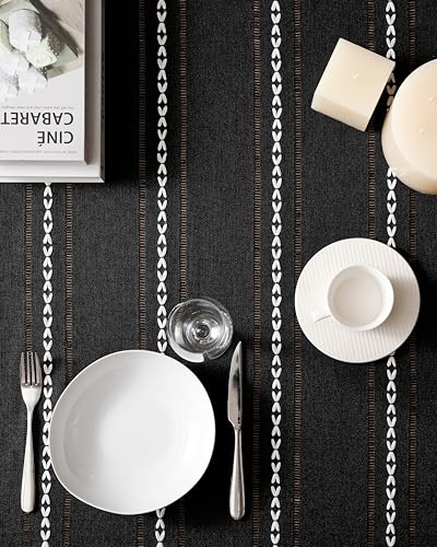 ZeeMart-Hemstitched-Embroidery-Striped-Boho-Tablecloth-60×84-Inch-Black-Heavy-Weight-Farmhouse-Burlap-Linen-Black-Tablecloth-Wrinkle-Resistant-Washable-Table-Cloth-for-Rectangle-Table ZeeMart Hemstitched Embroidery Striped Boho Tablecloth 60×84 Inch Black Heavy Weight Farmhouse Burlap Linen Black Tablecloth Wrinkle Resistant Washable Table Cloth for Rectangle Table