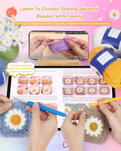 Image of Coopay Crochet Kit for Beginners, Granny Square Blanket Kit, Blue-Purple | Crochet Kit W /Video Tutorial & Digital Instructions, All Accessories Included, Easy Knitting to Create Granny Square Blanket