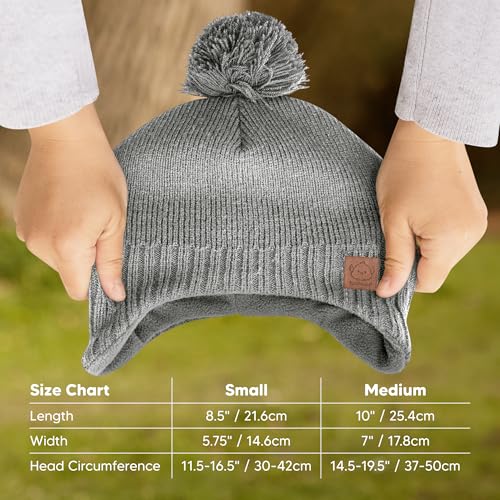 Image of Baby Beanie Winter Hat 0-6 Months - Cute Pom Winter Baby Hats with Earflaps, Soft & Stretchy Knit Toddler Beanies for Infant, Newborn 0-6 Months Boys, Girls, Cozy, Warm Fall Essentials (Gray, S)