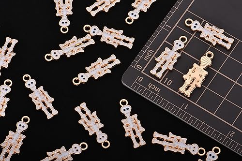 Image of VIDRIO Pack of 80 Halloween Skeleton Enamel Charms Gold Plated Colored Pendants Accessories for Necklace Bracelet Jewelry Making DIY Crafting