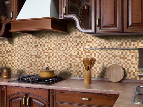 Natural Stone Mosaic in Dark Brown and Beige