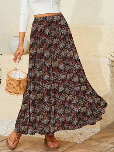 Image of NASHALYLY Women's Chiffon Elastic High Waist Pleated A-Line Flared Maxi Skirts