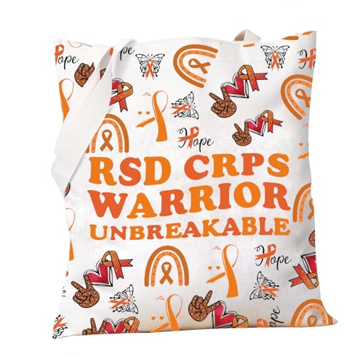 PXTIDY RSD CRPS Awareness Gift RSD CRPS Warrior Tote Bag Complex Regional Pain Syndrome Gift Orange Rainbow CRPS Fighter Gift