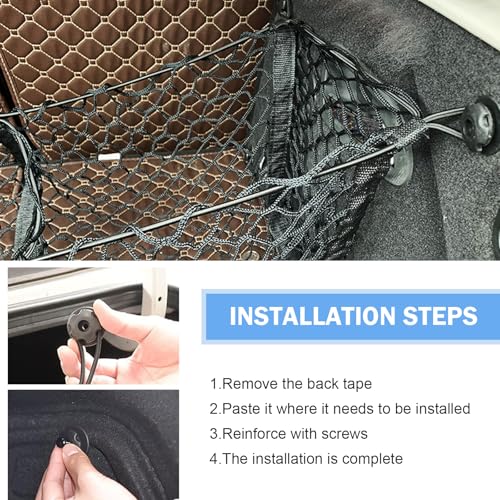 Ferianl Heavy Duty Mesh Cargo Net, Expandable 3 Pocket Trunk Bed Storage Organizer, Black Mesh Storage Pocket with 4 Metal Hooks, Compatible for SUV, Car, Pickup Truck Bed (47 x 11 x 12 Inch)