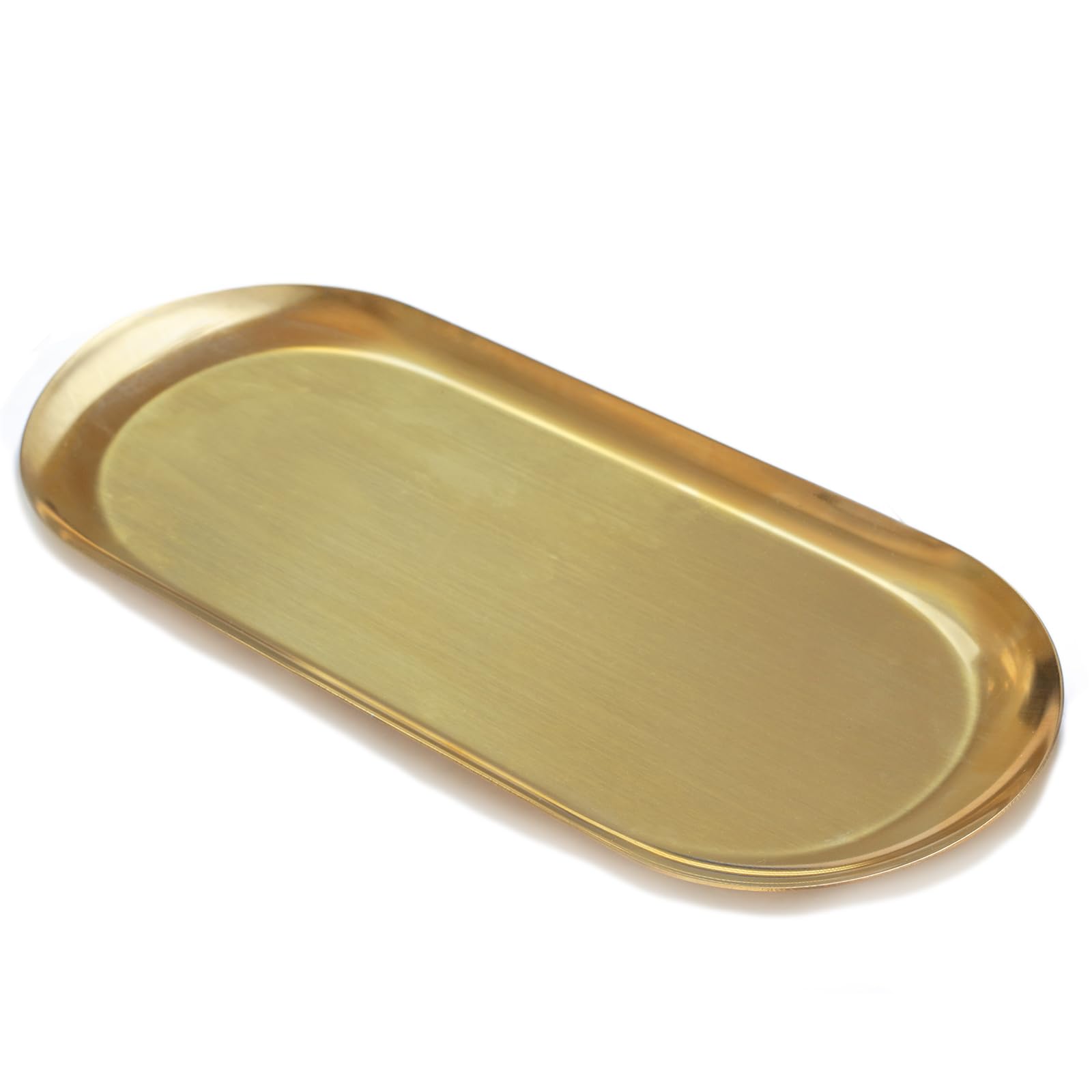 Photo 1 of 12inch Large Decorative Tray, Thicken Stainless Steel Bathroom Vanity Tray for Dresser Counter, Oval Jewelry Perfume Cosmetics Trays Organizer (Gold)