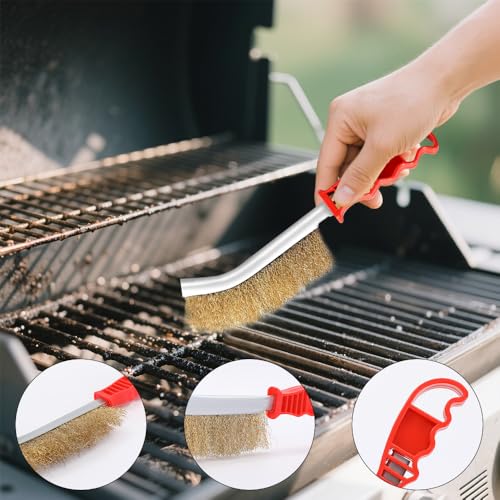 HuaMuDM 8 Stück Grillbürste Messing Mehrzweck, Messingbürste Grill, Grill Drahtbürste Messing, Mit Gebogener Kunststoffgriff Für Die Reinigung Von Schweißschlacken Und Rost Grillrückstände