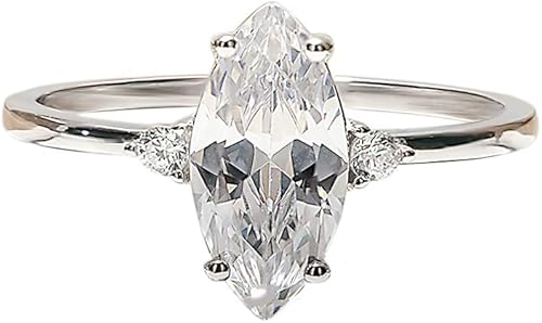 Vista 8 de TwoBirch Juego nupcial de tres anillos de plata 925 con anillo de compromiso marquesa de tres piedras y dos bandas de contorno Chevron a juego