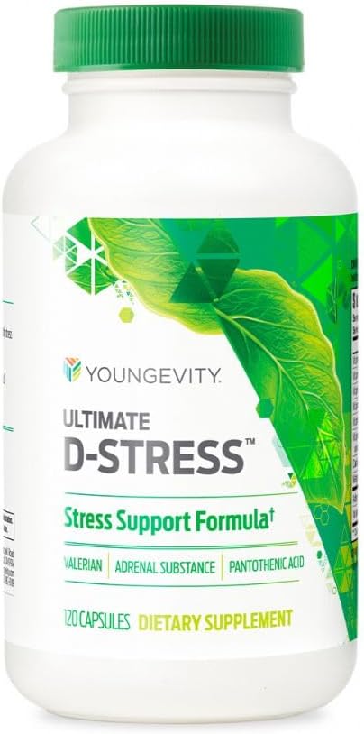Youngevity Ultimate D-Stress™ – Natural Stress Relief Supplement with Magnesium, Valerian Root Extract, and B Vitamins – Supports Adrenal Health and Nervous System – 120 Capsules (Pack of 1)