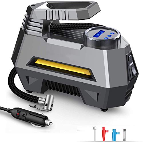 Image of EzLife Portable Air Compressor Tire Inflator EL-3631 | Car Tyre Pump with Digital Pressure Gauge (150 PSI 12V DC), Bright Emergency Flashlight - for Cars & Trucks (Portable Air Compressor)
