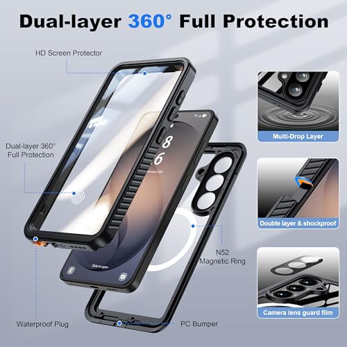 ANTSHARE for Samsung Galaxy S26 Case Waterproof, Built-in Lens & Screen Protector, [Compatible with MagSafe] Shockproof Dropproof Dustproof Full Body Phone Case for S26 6.3"-Black/Clear by ANTSHARE - Image 4