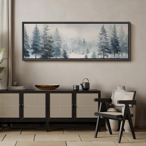 Image of MUDECOR Large Framed Canvas Print Wall Art Blue Pine Forest for Living Room