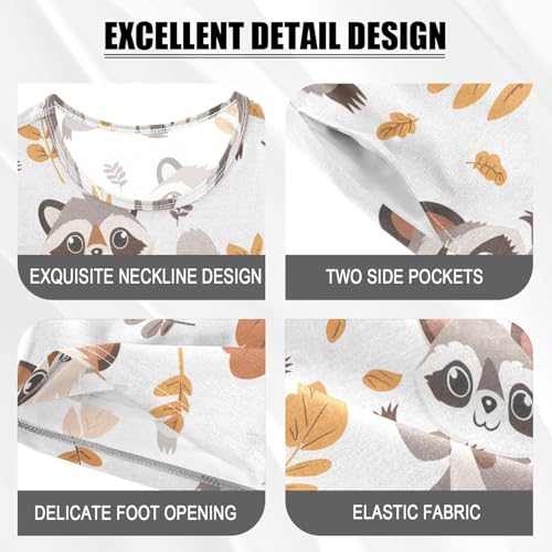 ALAZA Cute Racoon Leaf Pajamas Short Sleeve 2 Piece Sleepwear Top and Bottom Pajama Set Unisex4