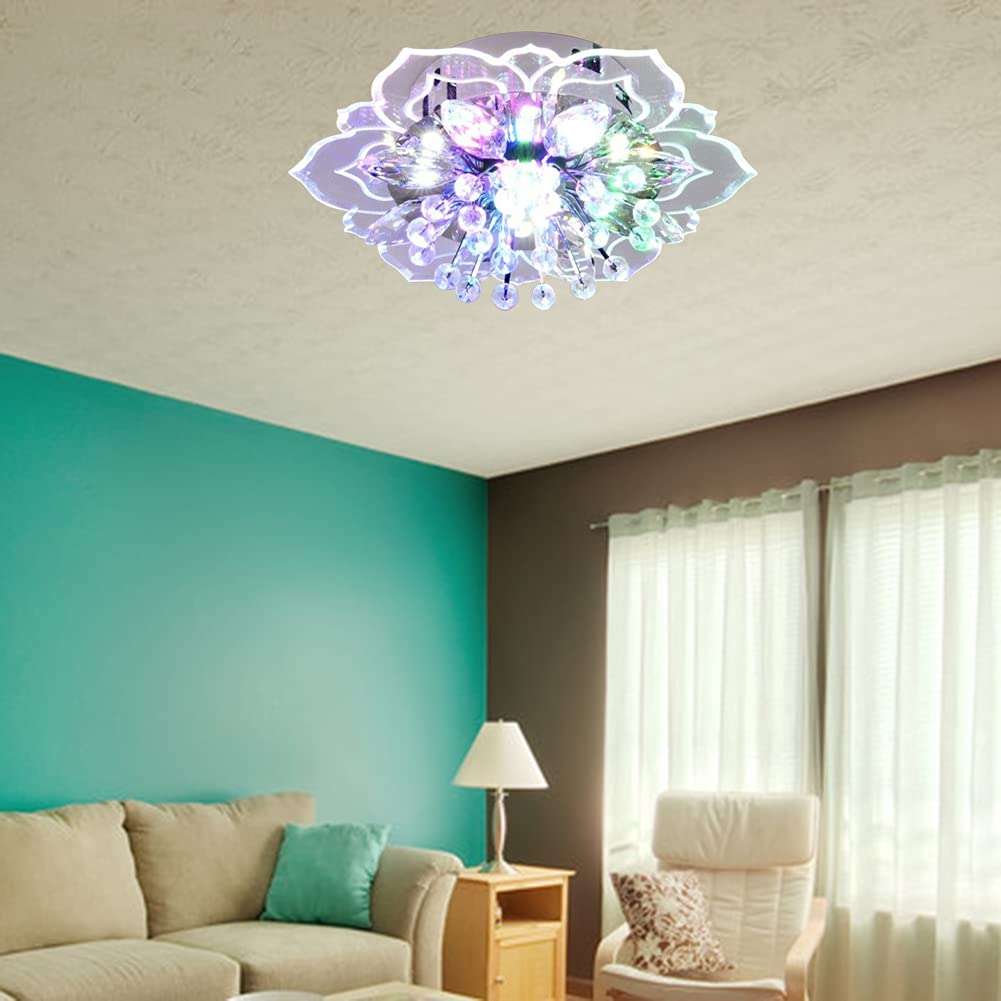 Cymwer Creative LED Crystal Ceiling Chandelier Pendant Practical Flower Shape Lamp Interior Light for Living Room Lighting (RGB)