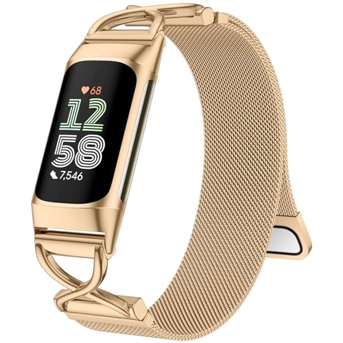 Charlam Métal Band Compatible avec Bracelet Fitbit Charge 6, Bracelets Charge 5 pour Femmes, Bande Magnétique en Acier Inoxydable pour Fitbit Charge 6,...