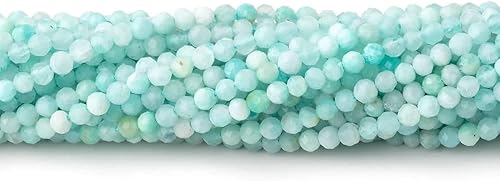 Cuentas facetadas de piedras preciosas de amazonita de 3 hebras, piedras preciosas naturalesgenuinas microfacetadas, fabricación de joyas, 12