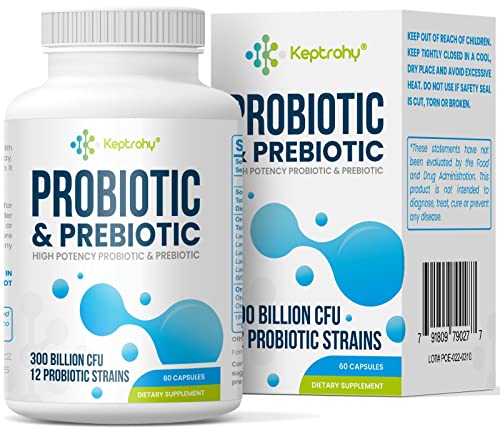 Probiotics for Women and Men 300 Billion CFU from 12 Strains Probiotics for Digestive Health Organic Prebiotics Blend Shelf Stable Probiotic Supplement for Gut Health Improve Immune 60 Capsules