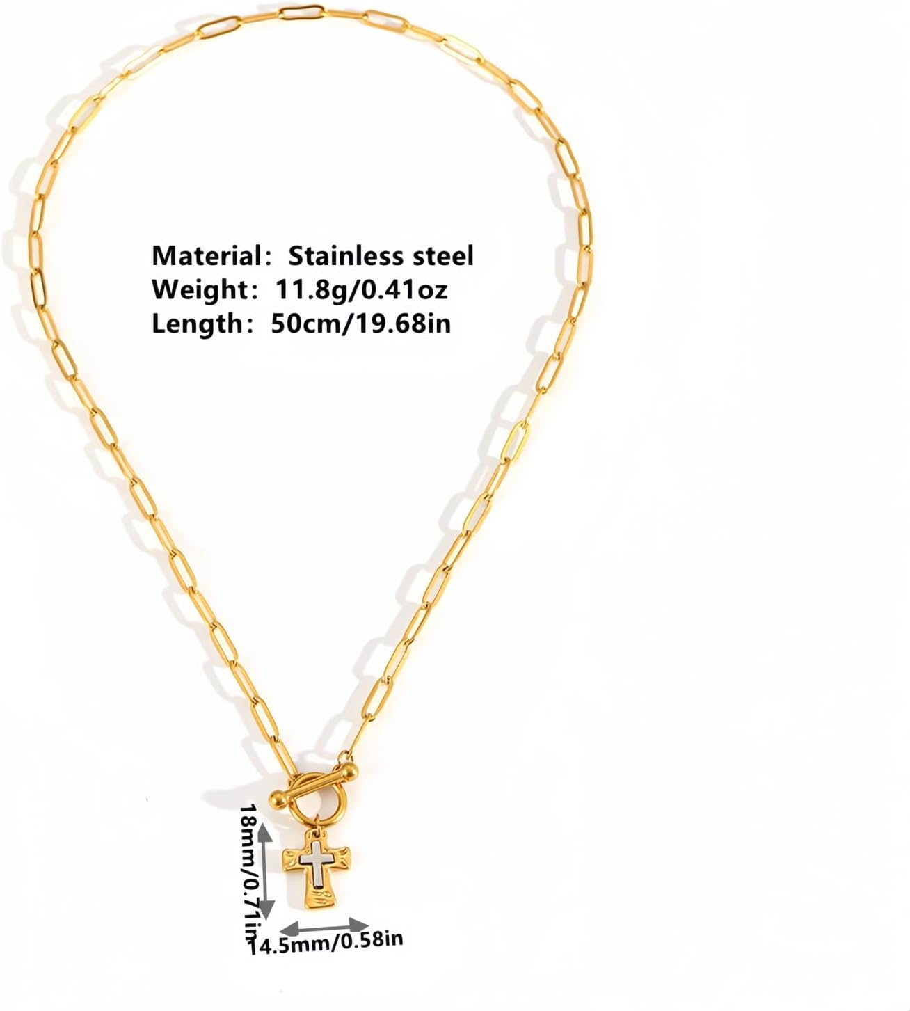 Chunky Cross Necklace for Women Two-Tone Hammered Cross Pendant Necklace Elegant Jewelry for Women 14k Gold or Silver Plated A Faith-Inspired Statement Piece for Religious Christian Jewelry 19.68 inch Paperclip Chain - Image 8