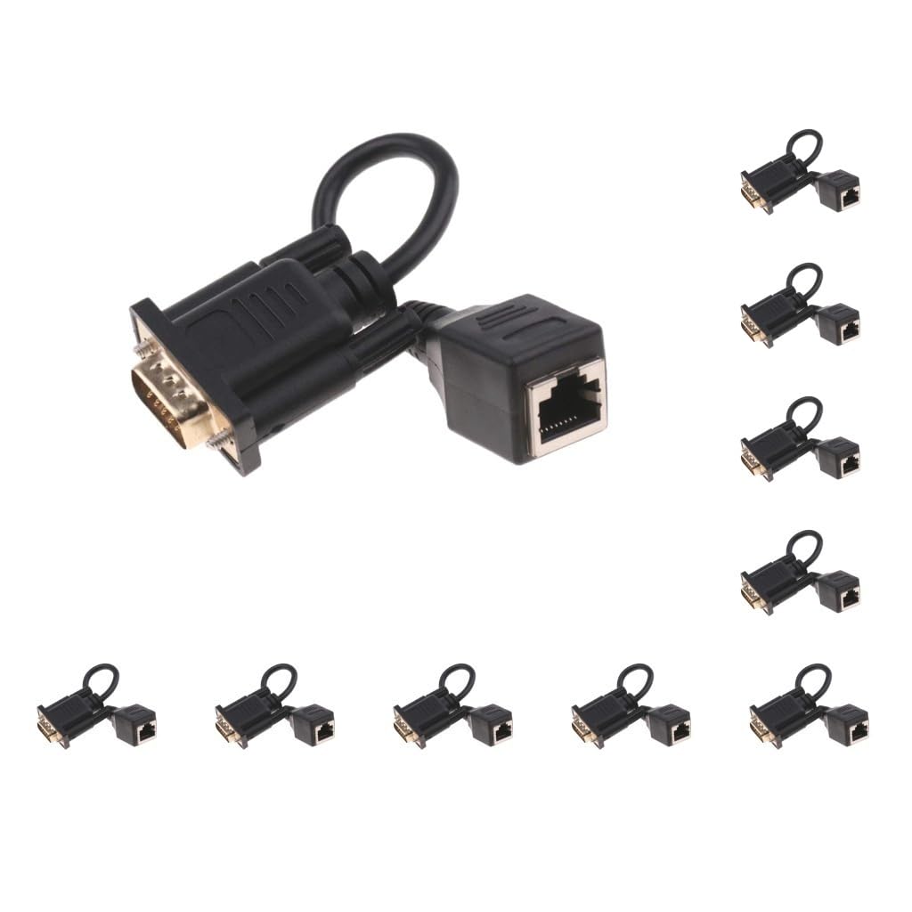 10 x VGA 15 pin maschio a RJ45, convertitore di rete, adattatore Ethernet