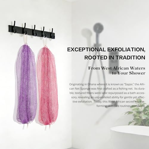 Image of UJFQBH African Net Sponge Authentic 2-Pieces Exfoliating Body Scrubber for Shower & Bath, Deep Cleansing Lather for Dead Skin Removal, Back Scrubber for Women & Men (Pink 、Purple