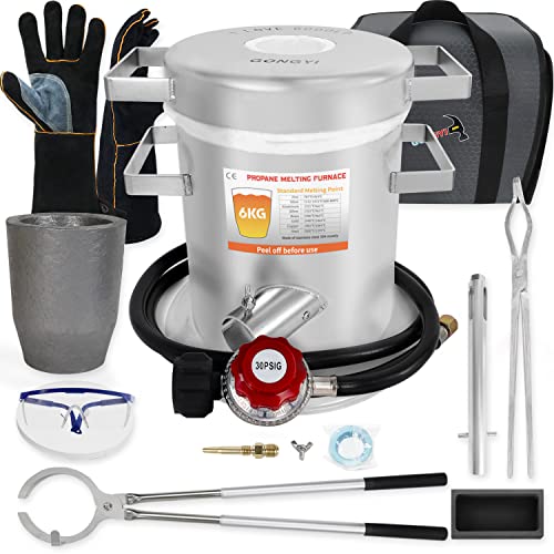 La Mejor Lista de Metales de fundición de esta semana. 43 Horno de propano de 6 kg hecho de acero inoxidable con crisol/molde de lingotes de grafito/guantes/pinzas de vertido de 6 kg/bolsa para fundir metal recuperado (manguera de propano...