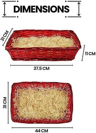 ASAB Hamper Basket | Gift Hamper Basket | Wicker Basket For Christmas Easter Mothers Day Weddings Birthday | Food Hamper Basket With Ribbon (Red)
