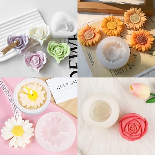 9 PCS Flower Candle Molds Rose Tulip Silicone Candle Mold Flower Shapes by Aifong - Used condition - Image 3