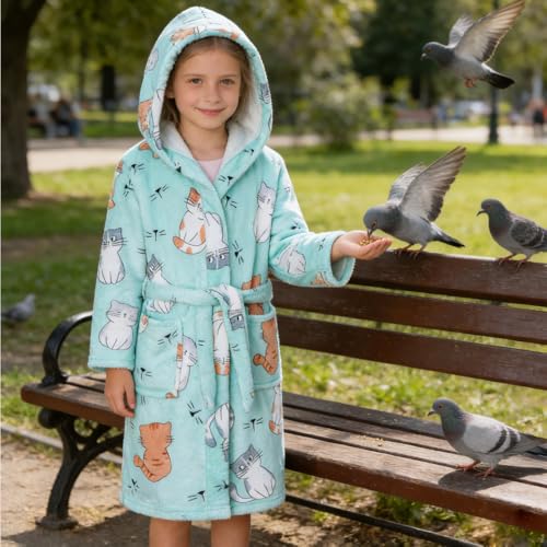 Image of Boys Girls Bathrobes,Toddler Boy Girl Robes,Children's Plush Soft Coral Fleece Hooded Pajamas Sleepwear for Kids