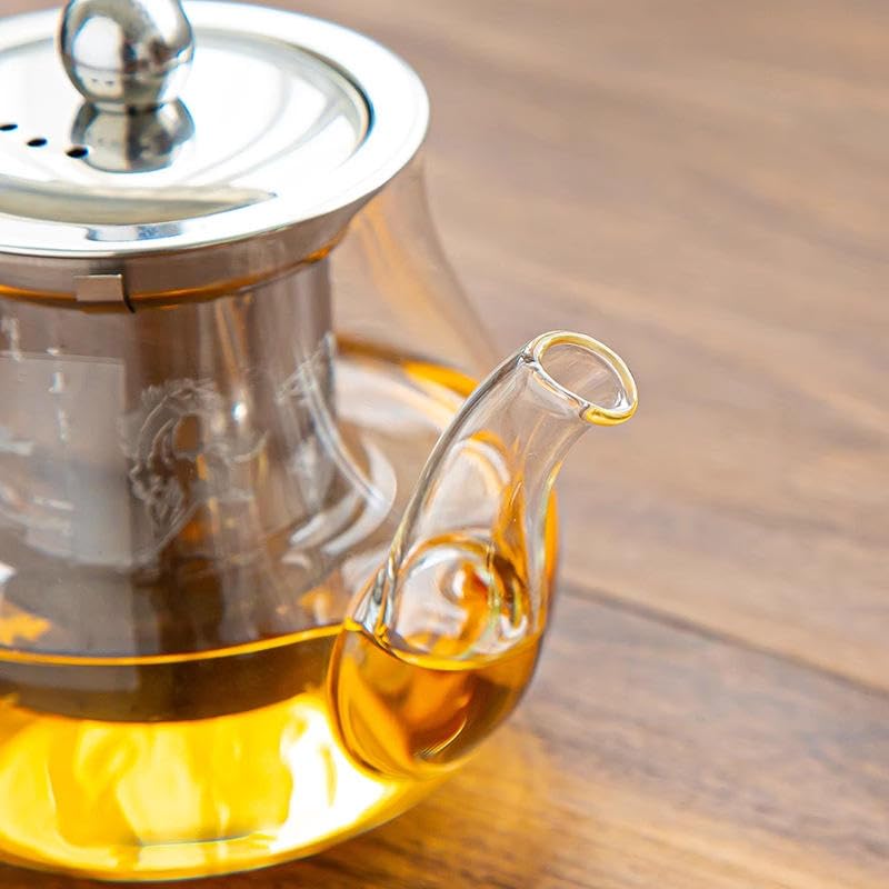DD Retails Glass Tea Pot with Stainless Steel Infuser || Large Capacity Transparent Tea Kettle with Lid & Handle || Great for Loose Leaf Tea, Tea Bags & Fruit Infused (Transparent, 300ml) 4